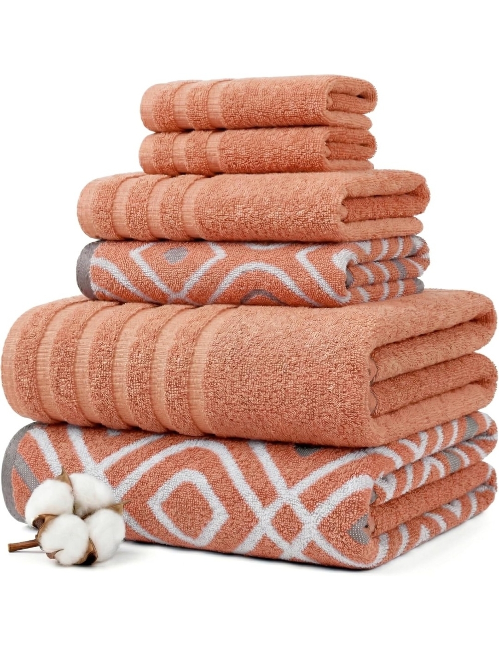 Plush Coral Cotton Towel Set - 6 Piece